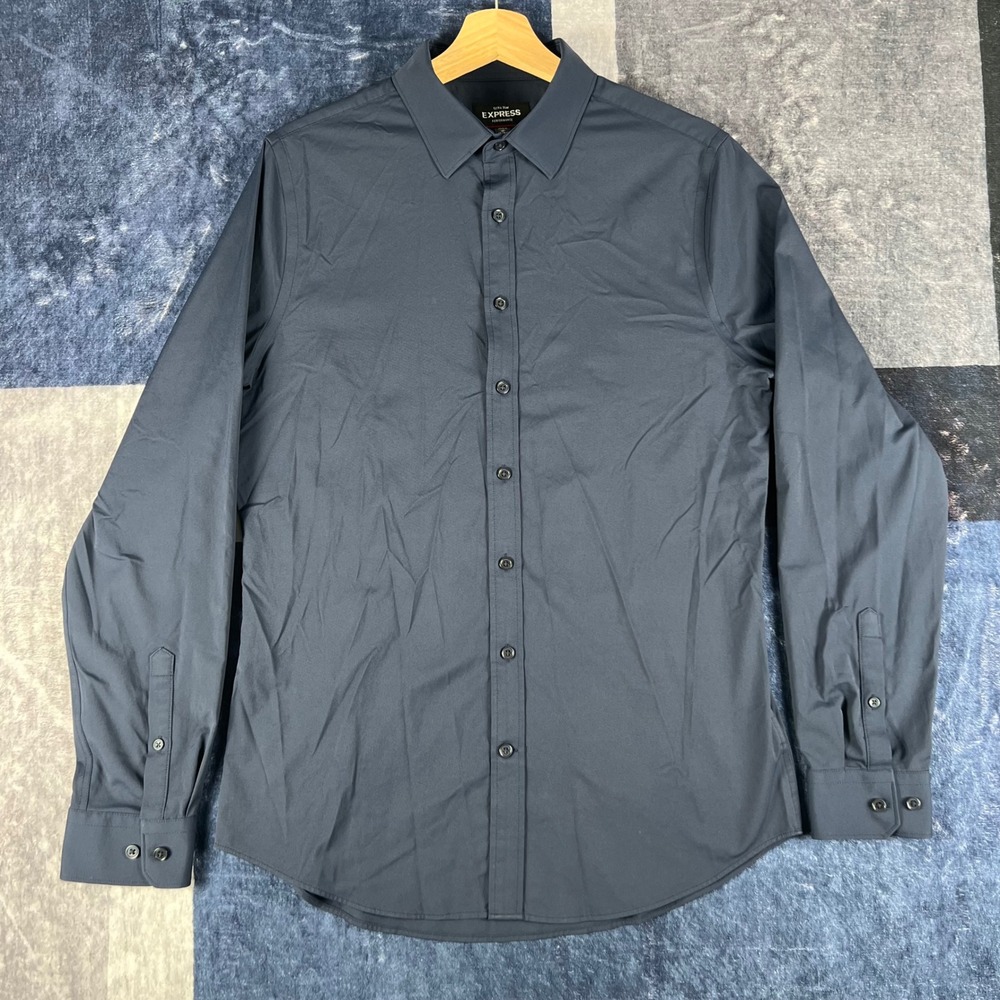 Express Performance Extra Slim Fit Navy Blue Stretch Dress Shirt Mens Medium